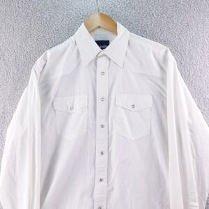 Vintage Mens M White‎ Pearl Snap Western Cowboy Shirt Long Sleeve Pearl Snaps